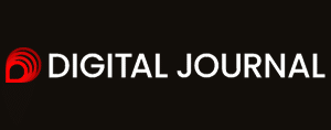 Digital Journal logo with red spiral design on black background