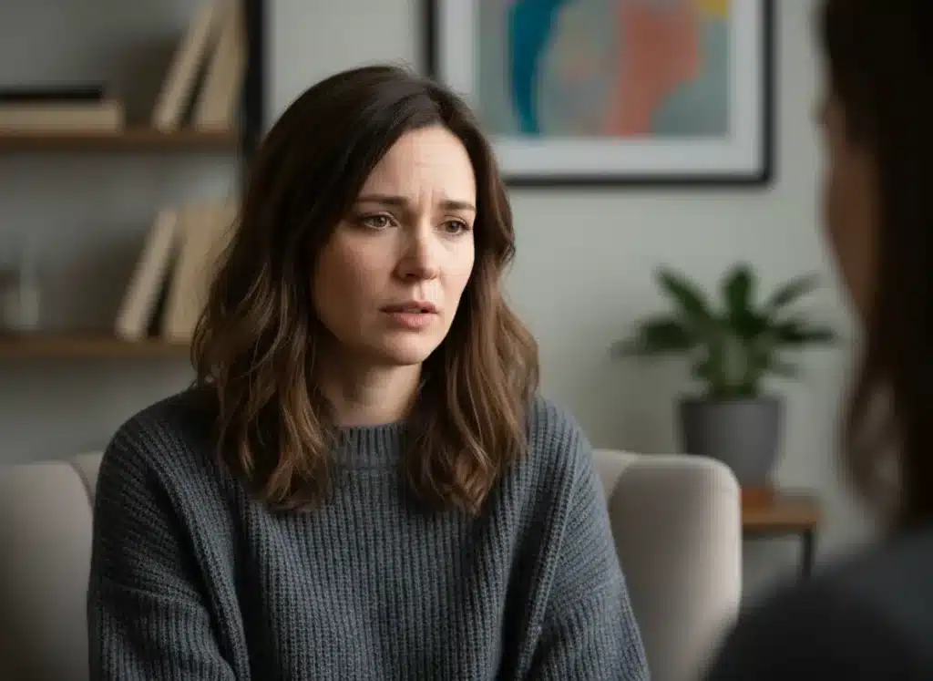 A young woman with depression getting help in therapy